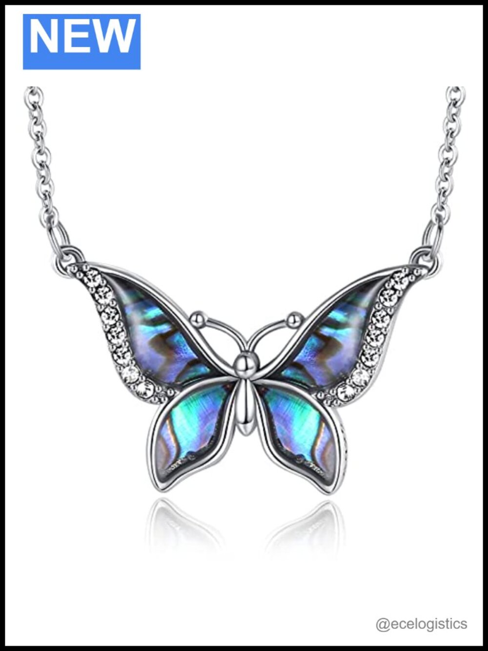 925 Sterling Silver Butterfly Necklace Abalone Shell 18 Inch Chain Women